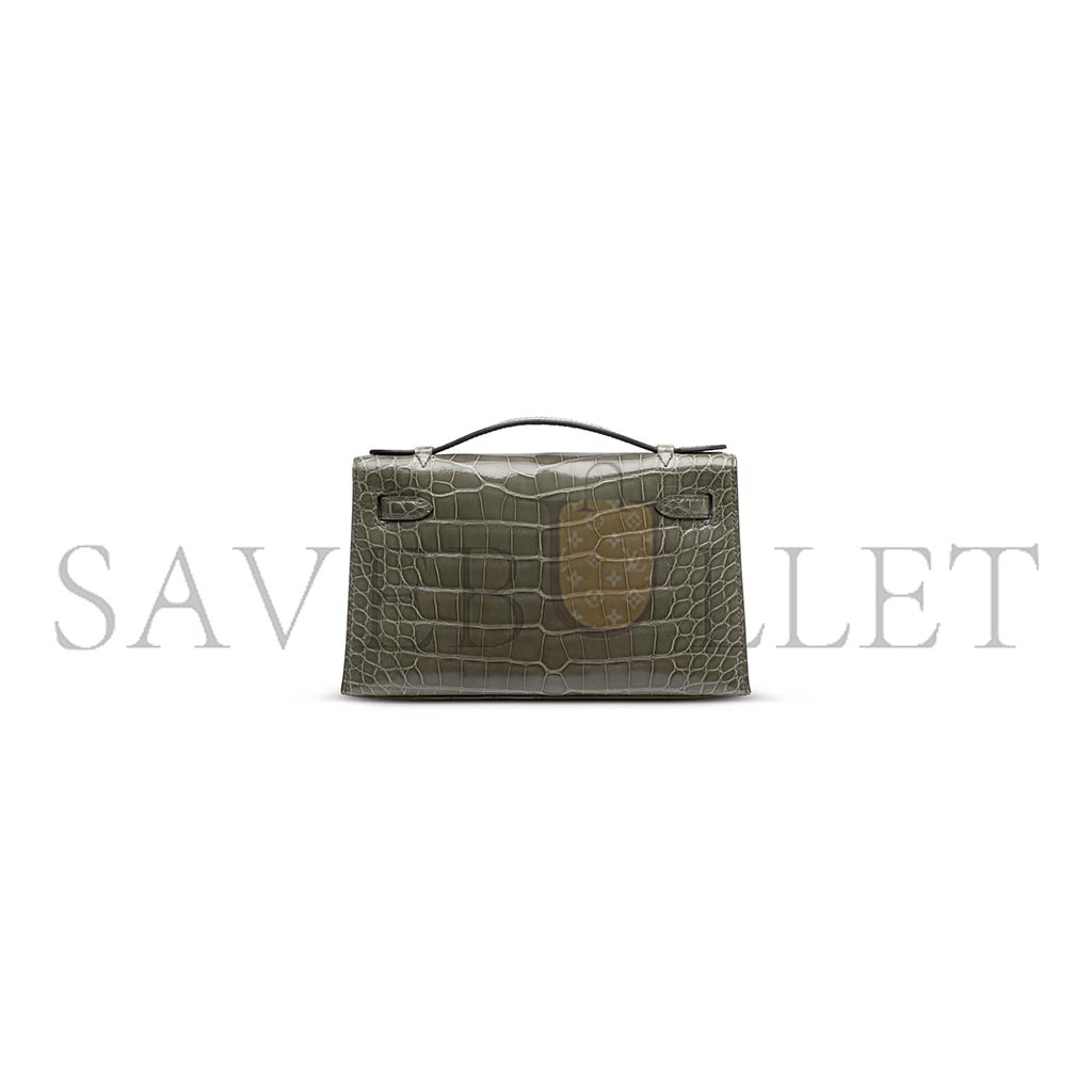 HERMÈS MASTER A SHINY ALLIGATOR KELLY POCHETTE WITH PALLADIUM HARDWARE (22*14*7cm) 